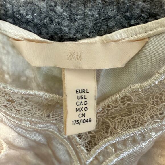H&M Satin Slip Shirt Womens Large Beige Lace Coquette Grunge Spaghetti Strap Y2K - Picture 5 of 7
